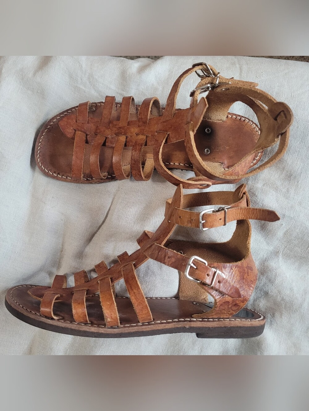 Women’s Brown Leather Gladiator Sandals - Adjustable Buckle Straps